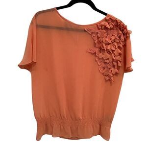 Ted Baker Women Size 1 Small Coral Sheer Butterfly  Fairycore Coquette‎ Blouse